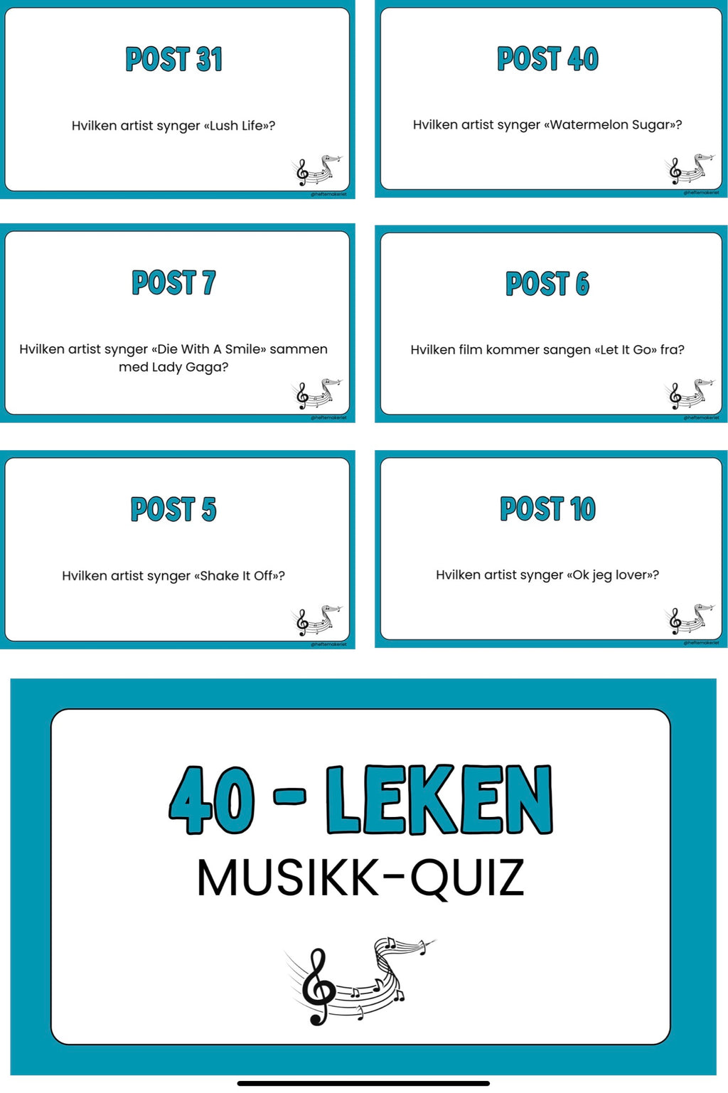 40-leken Musikk-Quiz (med og uten svaralternativer)