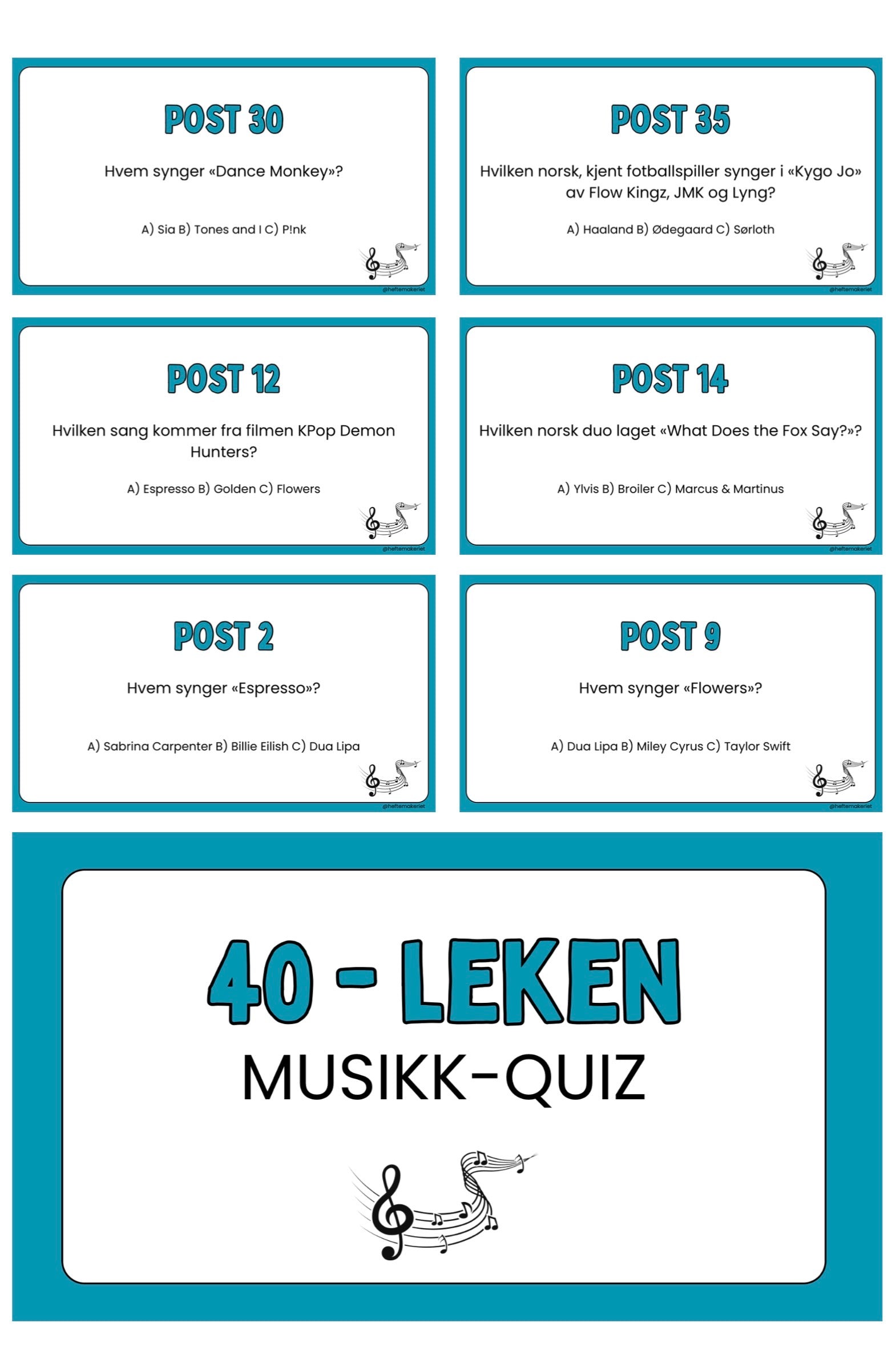 40-leken Musikk-Quiz (med og uten svaralternativer)